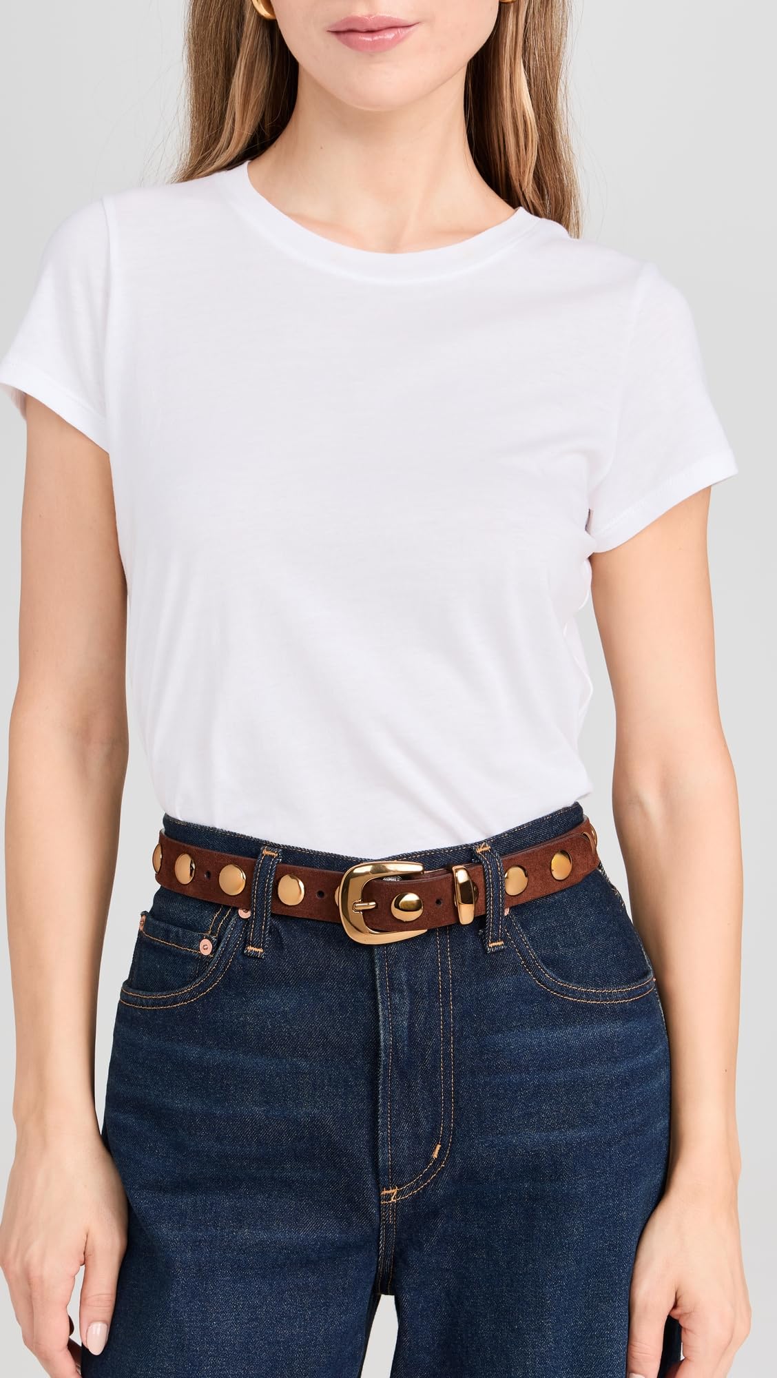 Madewell Women's Essentials Western Studded Belt, Soft Mahogany, Brown, XS