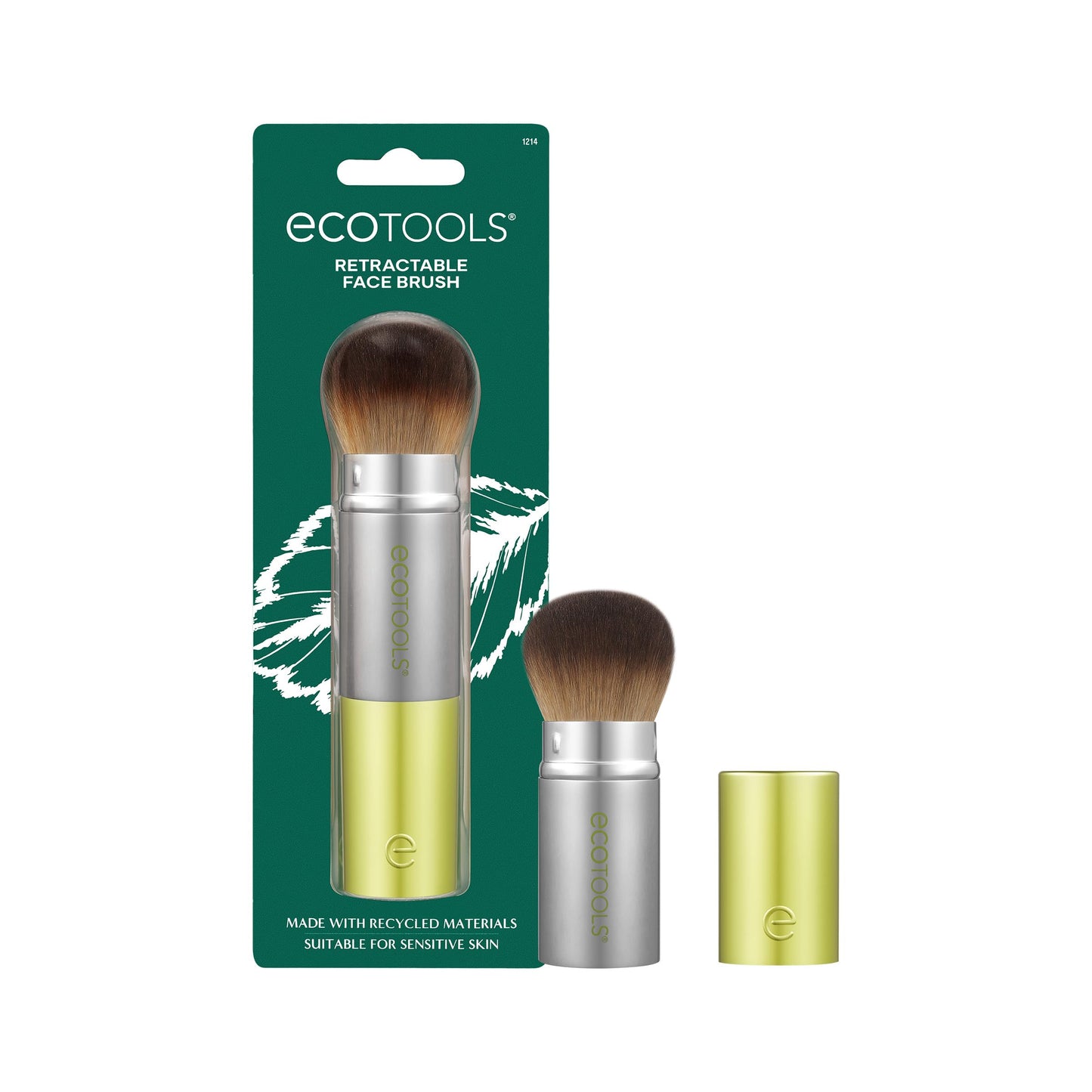 EcoTools Retractable Face Makeup Brush, Kabuki Brush for Foundation, Blush, Bronzer, & Powder, Travel Friendly & Perfect for On The Go, Eco Friendly