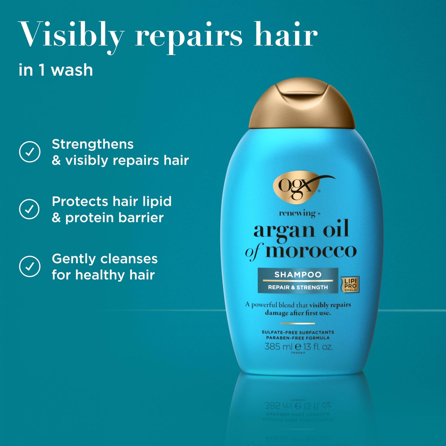 OGX Renewing + Argan Oil of Morocco Shampoo, Damage Repairing Shampoo & Argan Oil to Help Strengthen & Repair Dry, Damaged Hair, Paraben-Free