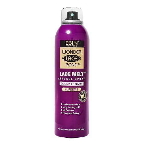 Wonder Lace Melt Aerosol Spray - Vitamin E Biotin Infused 6.08 fl.oz./180ml Preserves Edges & Undetectable Lace Long lasting hold No Residue glueless