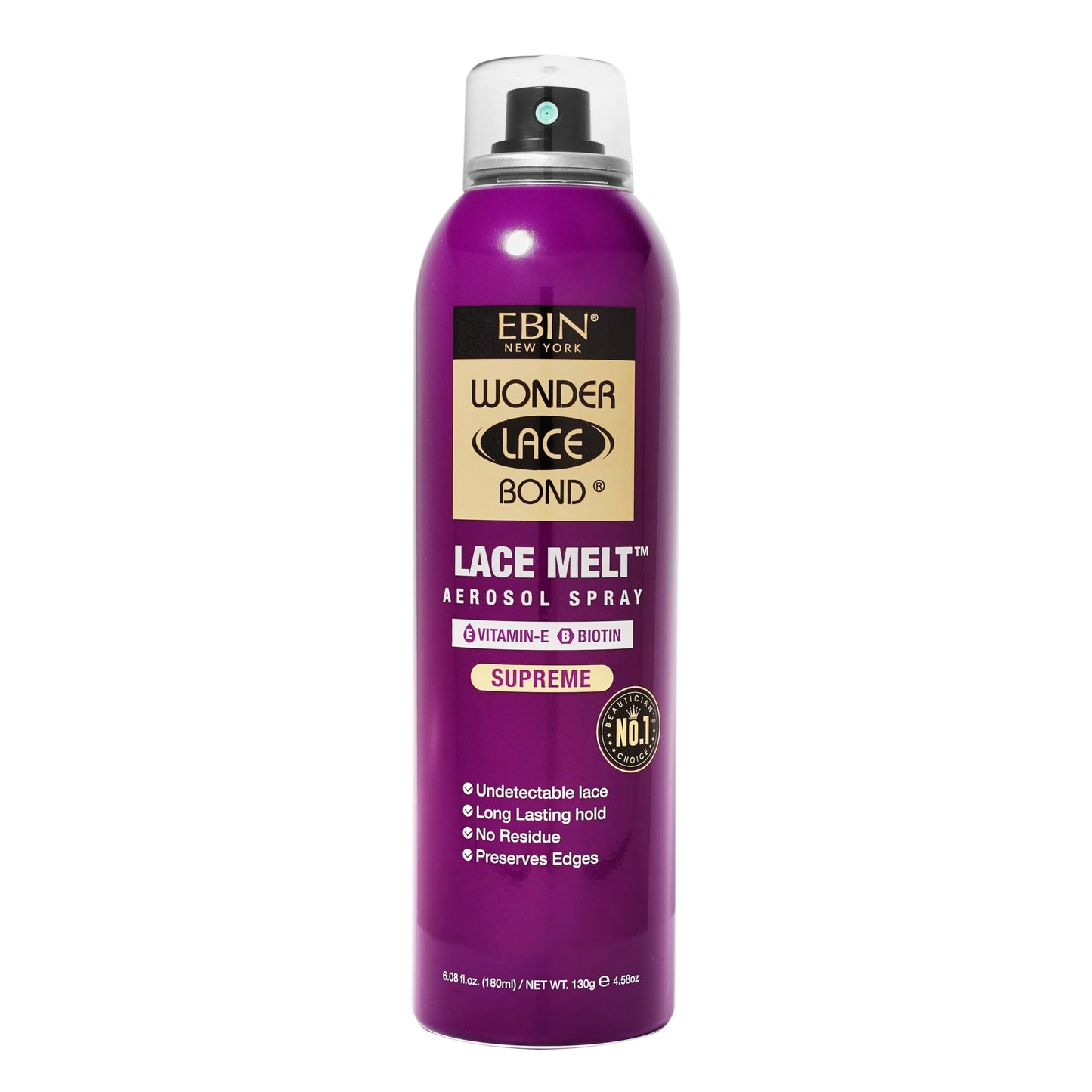 Wonder Lace Melt Aerosol Spray - Vitamin E Biotin Infused 6.08 fl.oz./180ml Preserves Edges & Undetectable Lace Long lasting hold No Residue glueless