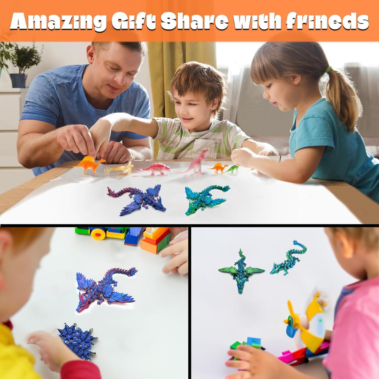 Hannahcos 3D Printed Dragon with Wings โ Articulated Purple Dragon Toy, Unique 3D Printed Animal Gift for Kids, Boys & Home or Office Desk Decor