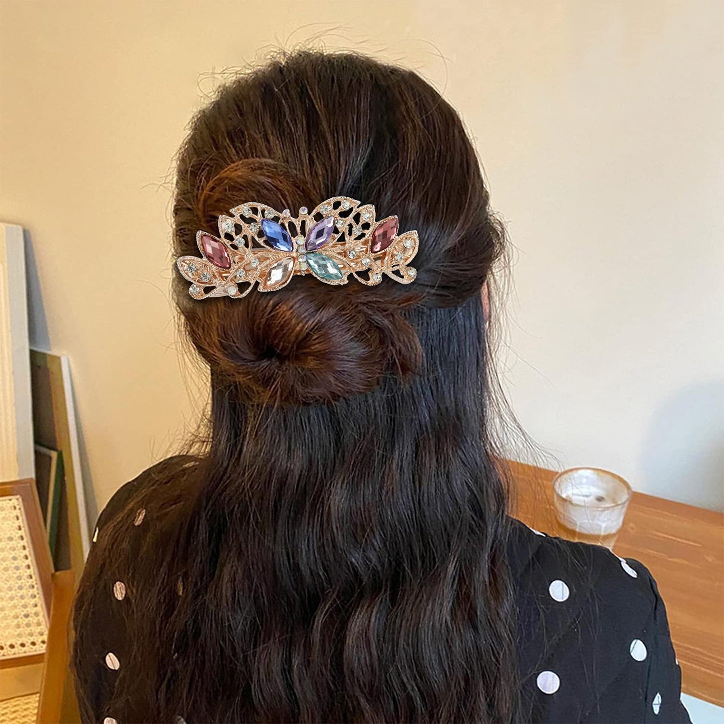 Lawie 4 Pack Luxury Butterfly Jeweled Crystal Rhinestone Glitter Sparkly Metal Hair Barrettes Snap Clips Hairpins Hairgrip Thin Thick Bun Twist Holder