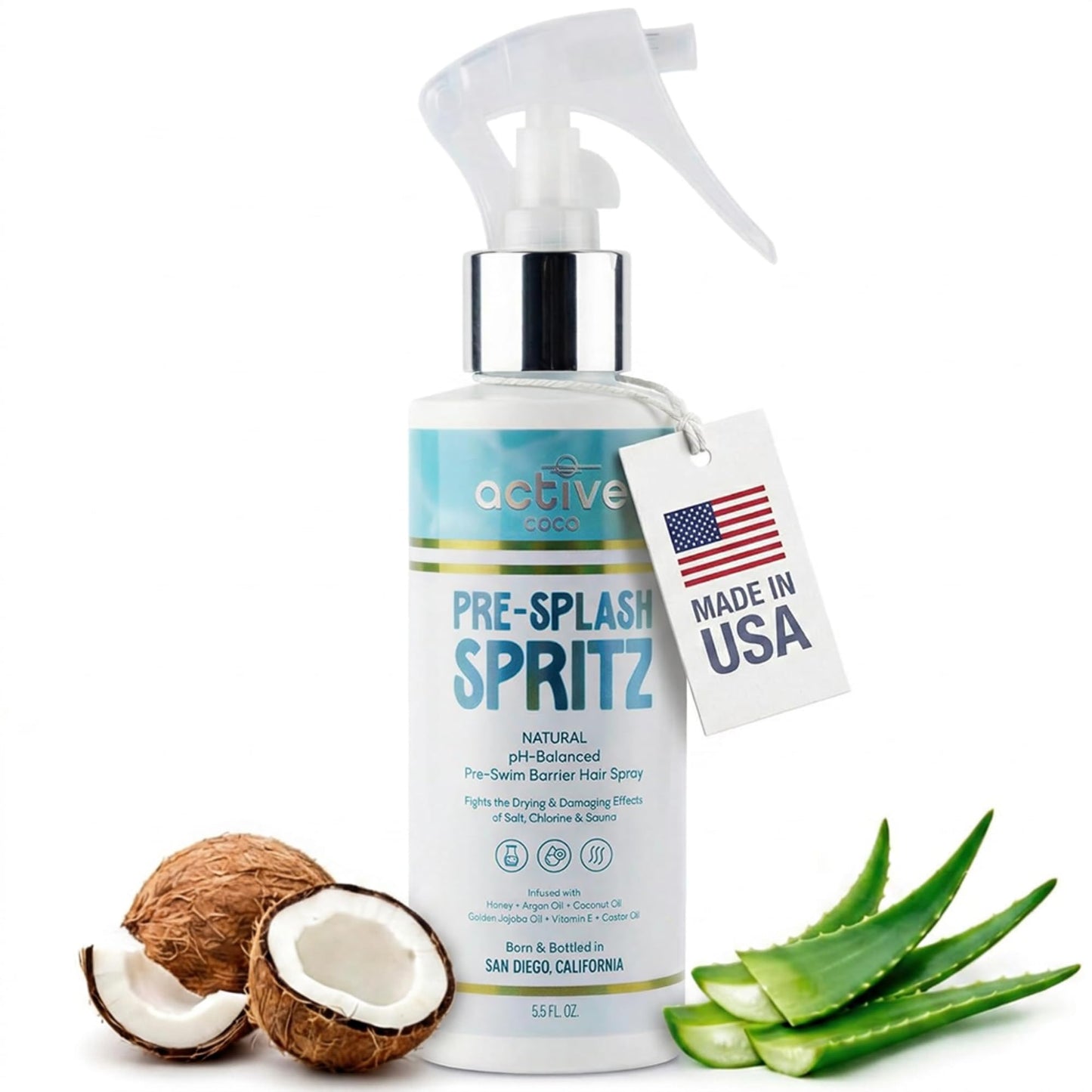 Active COCO Pre Swim Hair Protection Spray - Chlorine, Salt Water & Sauna Defense for Swimmers - Coconut Oil, Jojoba & Aloe Leave-In Conditioner Beauty and Personal Care Active COCO Default Title