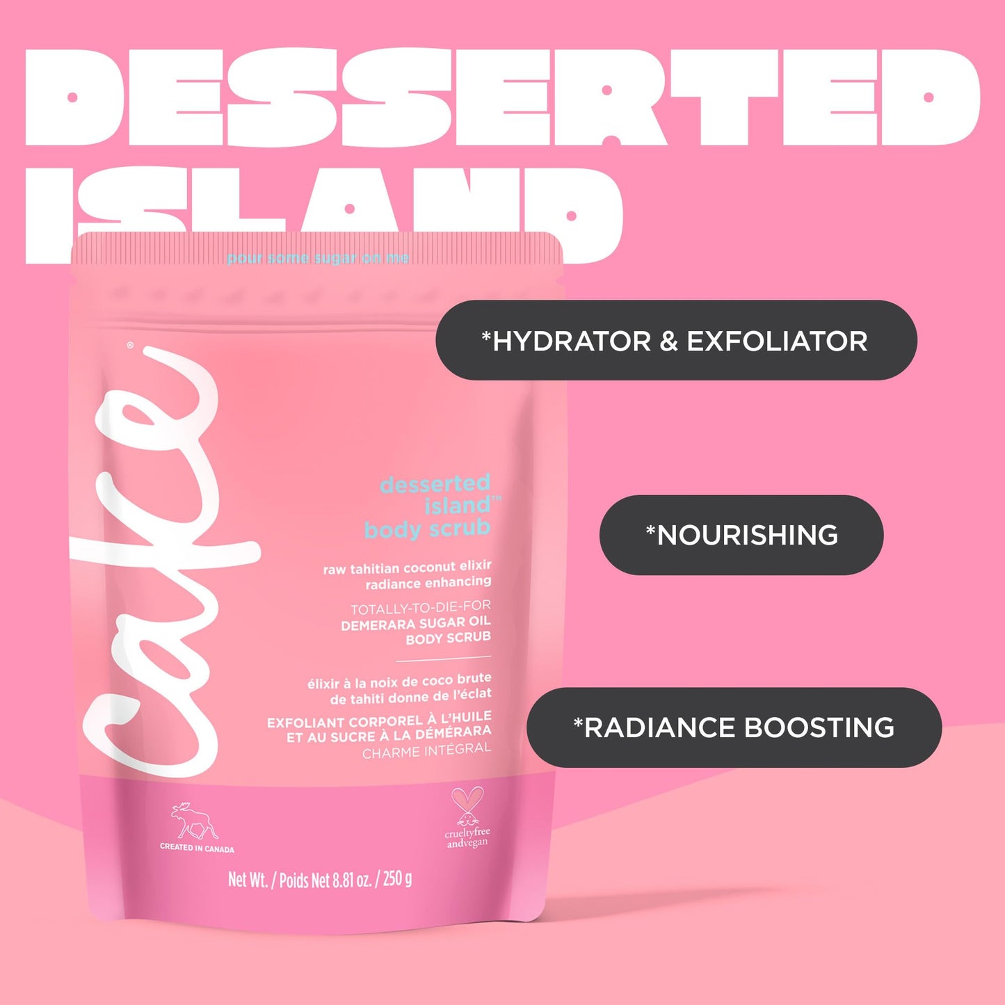 Cake Beauty Desserted Island Vegan Body Sugar Scrub - Shea Butter, Demerara Sugar & Coconut Oil - Gentle Exfoliating Hand, Leg, Foot & Body Sugar Soap