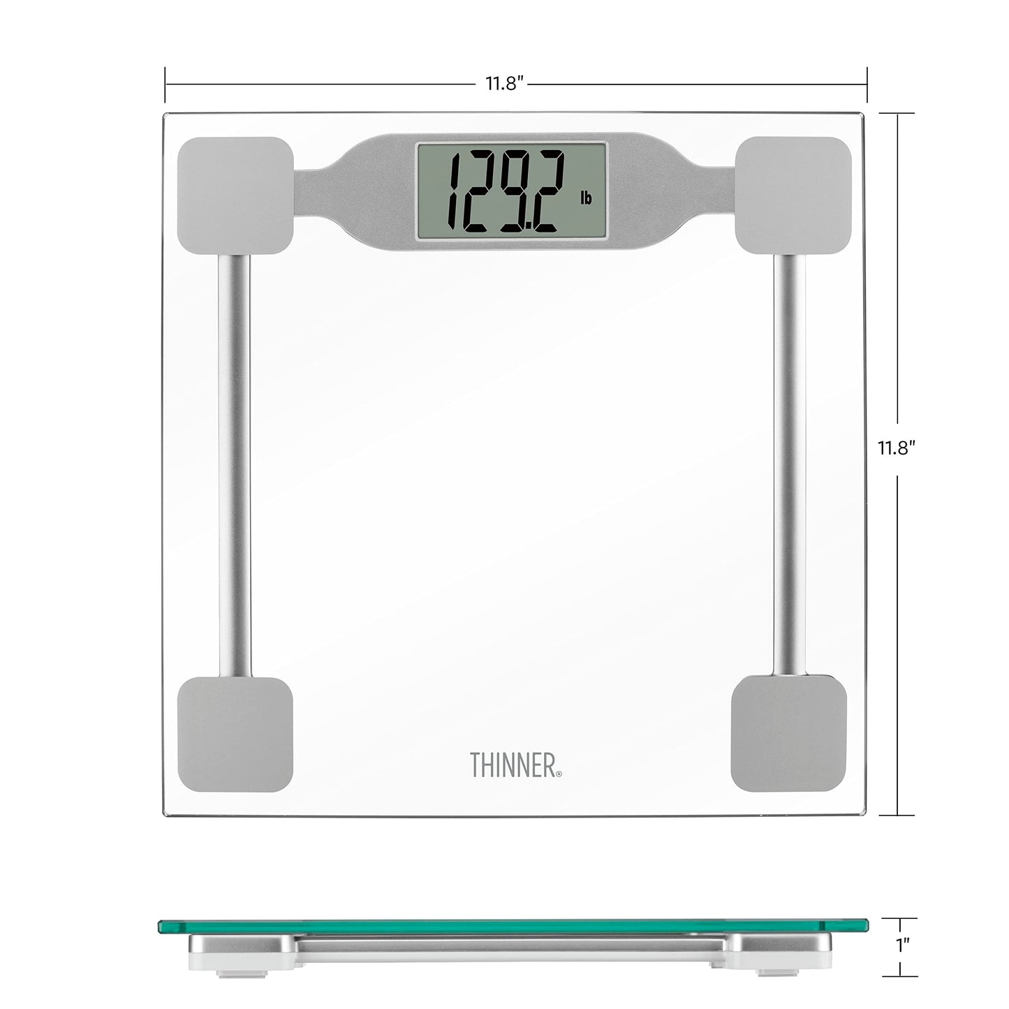 Thinner by Conair Scale for Body Weight, Digital Bathroom Scale in Clear Tempered Glass