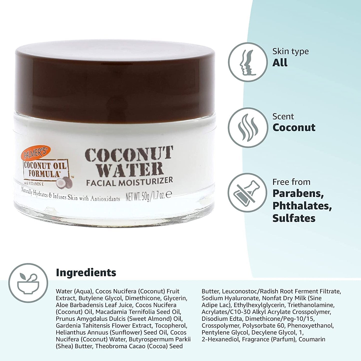 Palmers Coconut Hydrate Facial Moisturizer 1.7 Ounce Jar (Pack of 2)