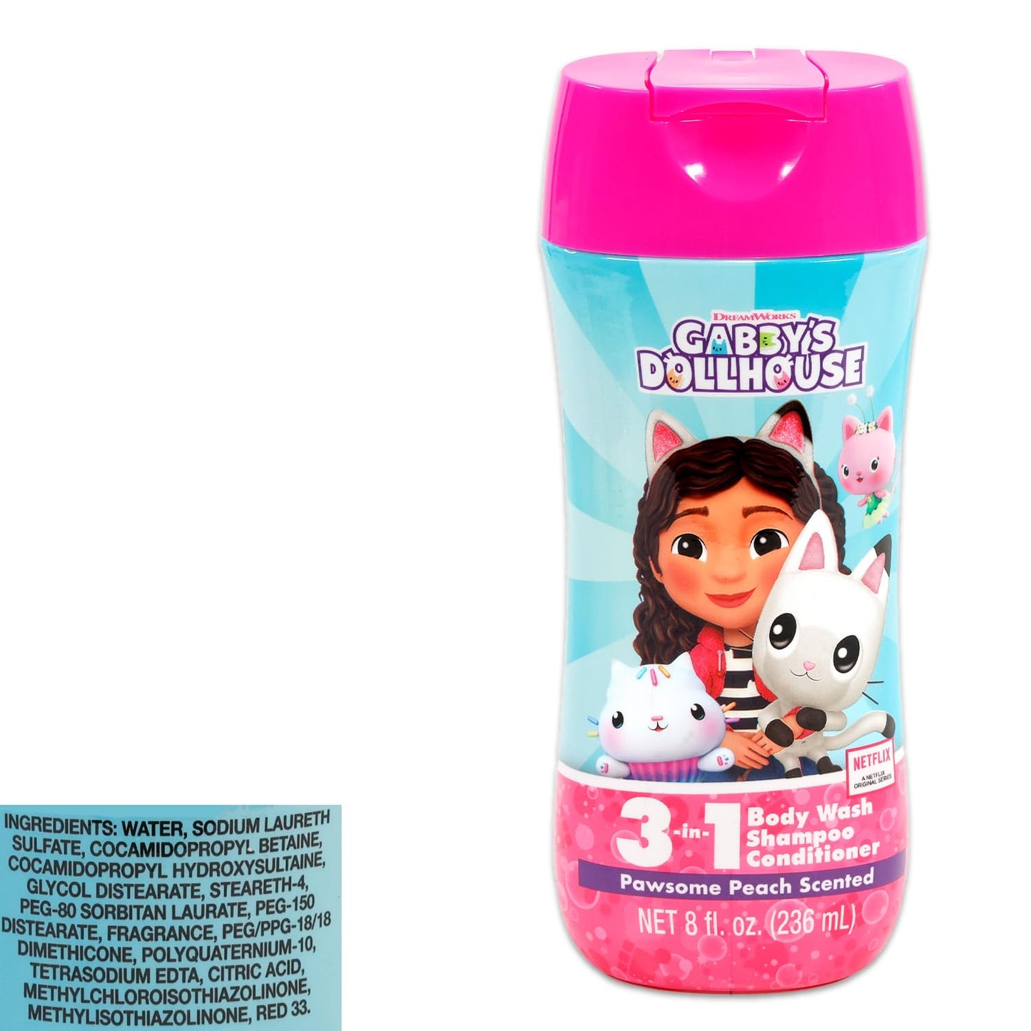 Gabby's Dollhouse Kids Shampoo, Conditioner, Body Wash 8 Oz Bottle - Bundle with 3-in-1 Berry Scented Body Wash, Shampoo & Conditioner Plus Stickers