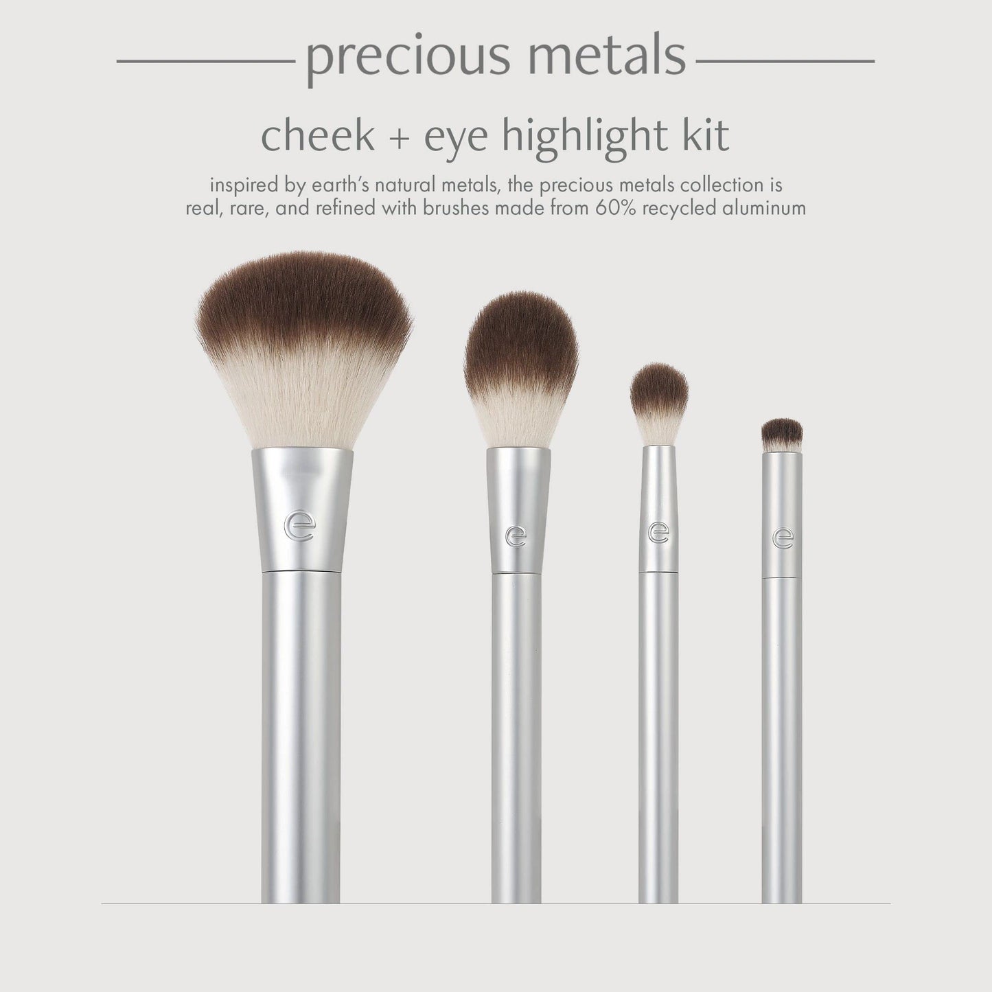EcoTools Precious Metals Cheek & Eye Highlight Makeup Brush Kit, for Eyeshadow, Blush, & Powder Products, Eco Friendly, Cruelty Free Face Brushes