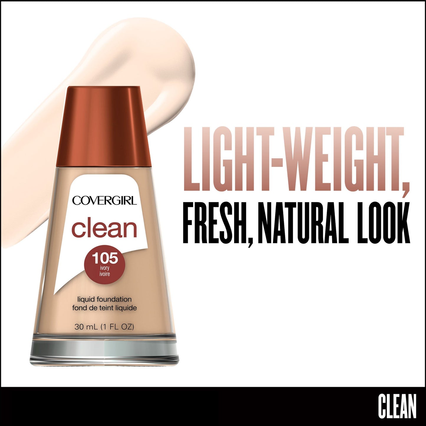 COVERGIRL Clean Makeup Foundation Ivory 105, 1 oz (Pack of 2)