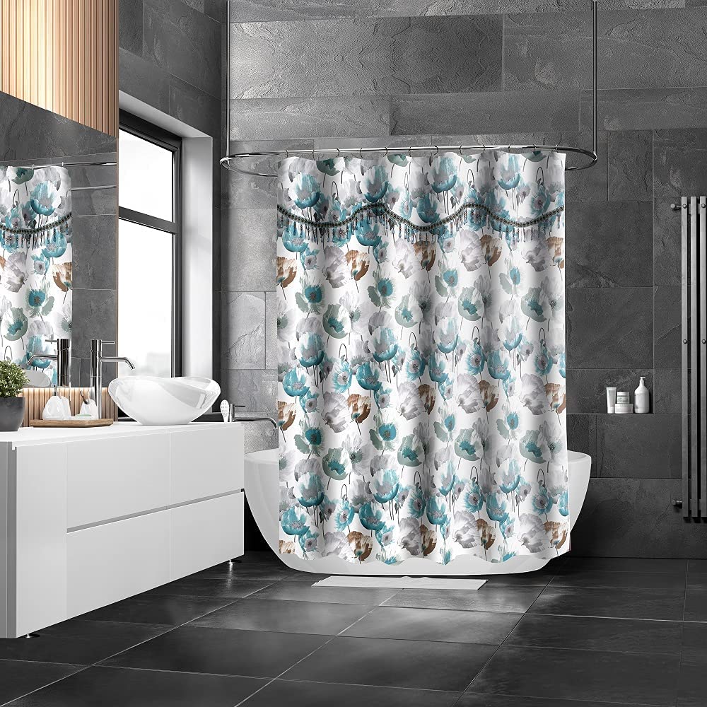 Popular Bath Poppy Fields, Shower Curtain, Aqua