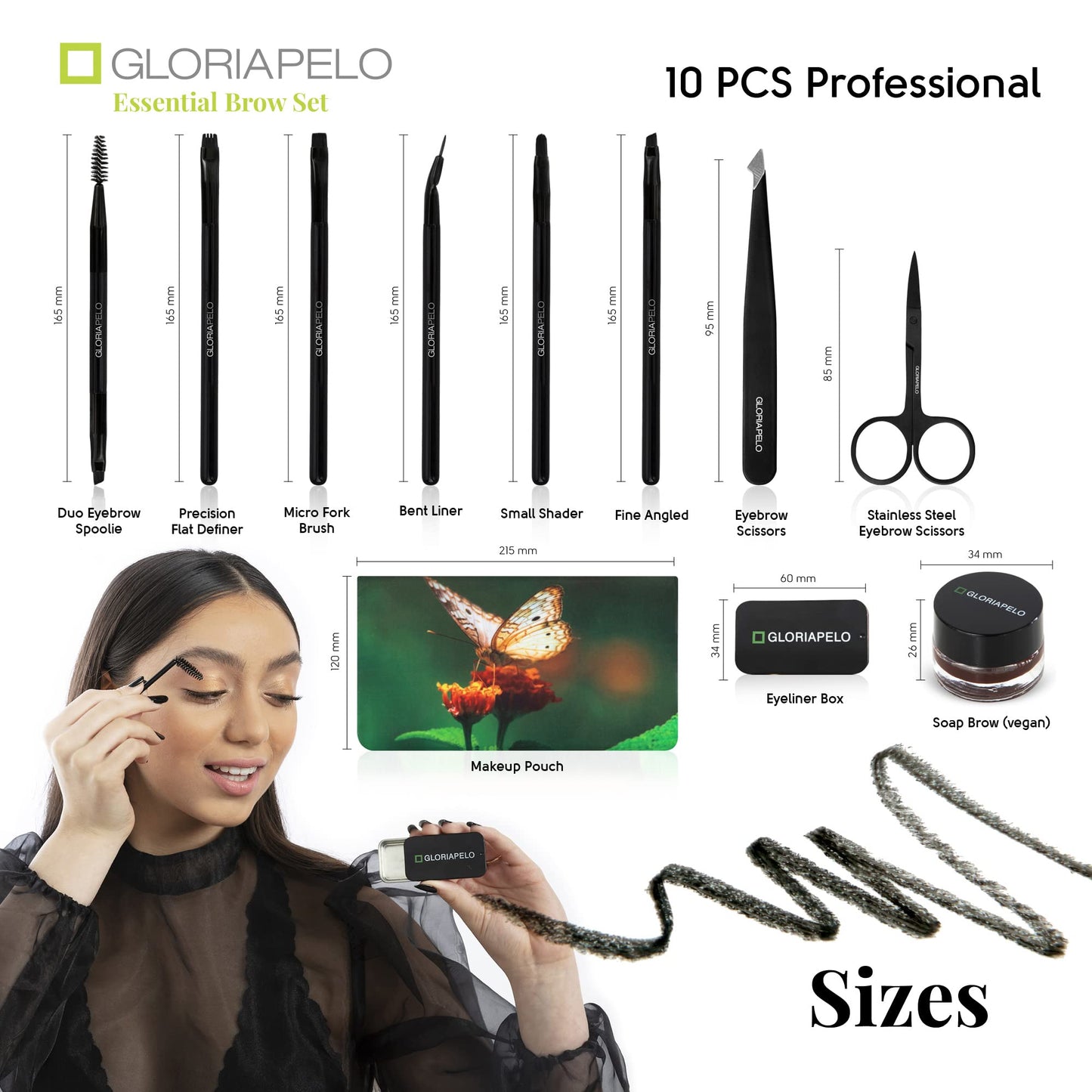 GLORIAPELO Eyebrow Brush Set - Premium Make-up Brush Kit - 10pcs Eyebrow Brush Makeup - Professional Make-up Brush Set - Eyebrow Makeup Gel - Eyebrow