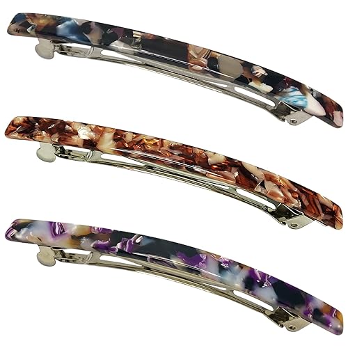 HYFEEL Long French Hair Barrettes 4 Inch Large Hair Clips for Women Thick Hair Automatic Clasp Clamp Pins Resin Nonslip Grip Ponytail Holders, Stylish