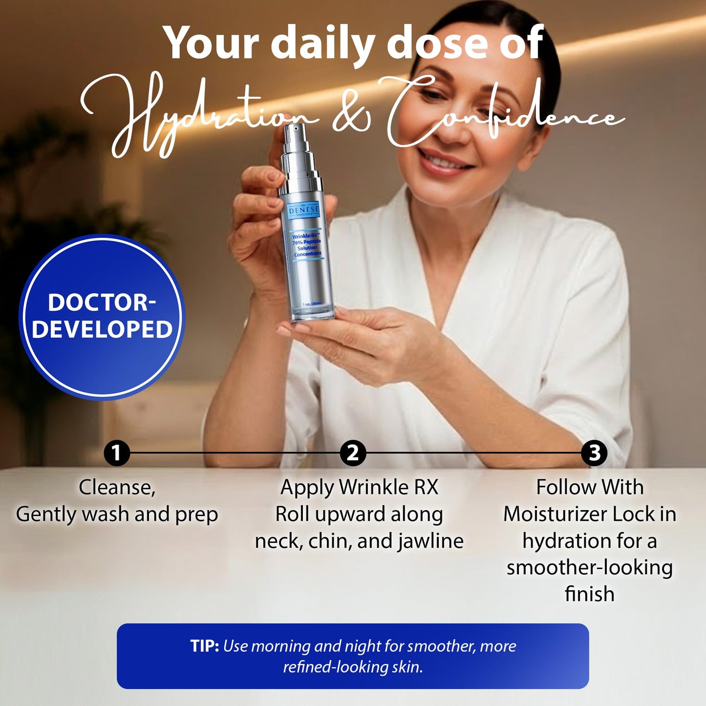 Dr. Denese Wrinkle RX 76% Peptide Solution Concentrate 1 oz - Supports Smoother, Firmer-Looking Skin With Lightweight Hydration - Doctor-Developed