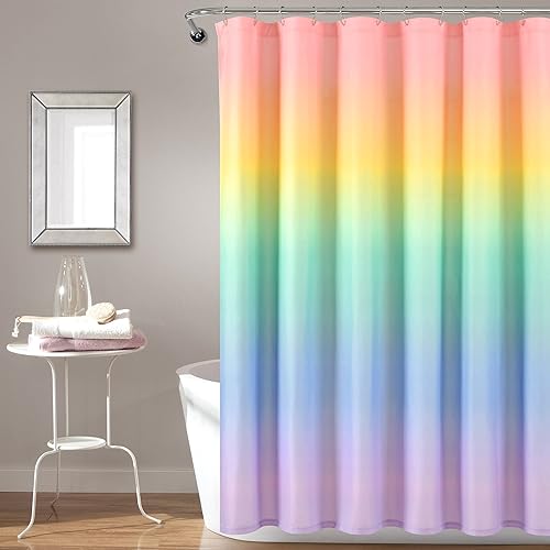 Lush Decor Rainbow Ombre Shower Curtain, 72" x 72", Rainbow & Turquoise