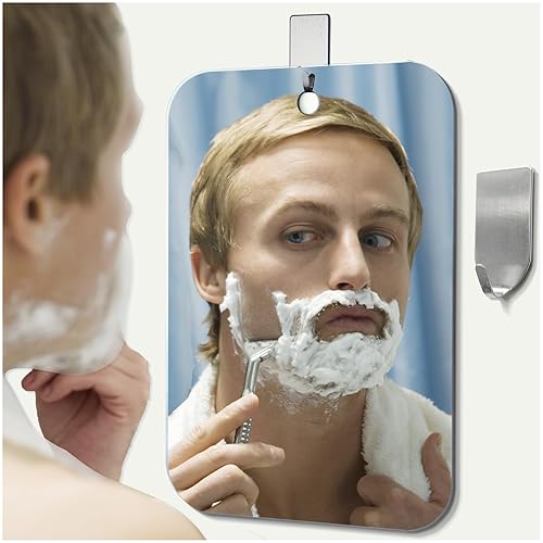 NKJVE Shatterproof Shower Mirror fogless for Shaving Mirror (Larger,11"x8") Small Wall Hanging Camp Vanity Mirror,Unbreakable Makeup Travel Camping