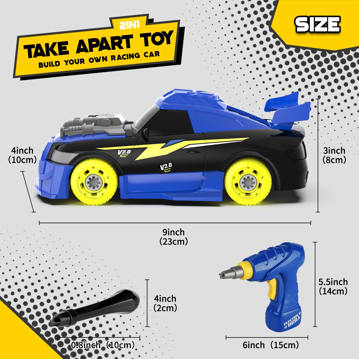 GILOBABY 26-Piece Take Apart Racing Car – STEM Building Toy with Electric Drill, Lights & Sounds, Educational Gift for Boys Ages 3–5