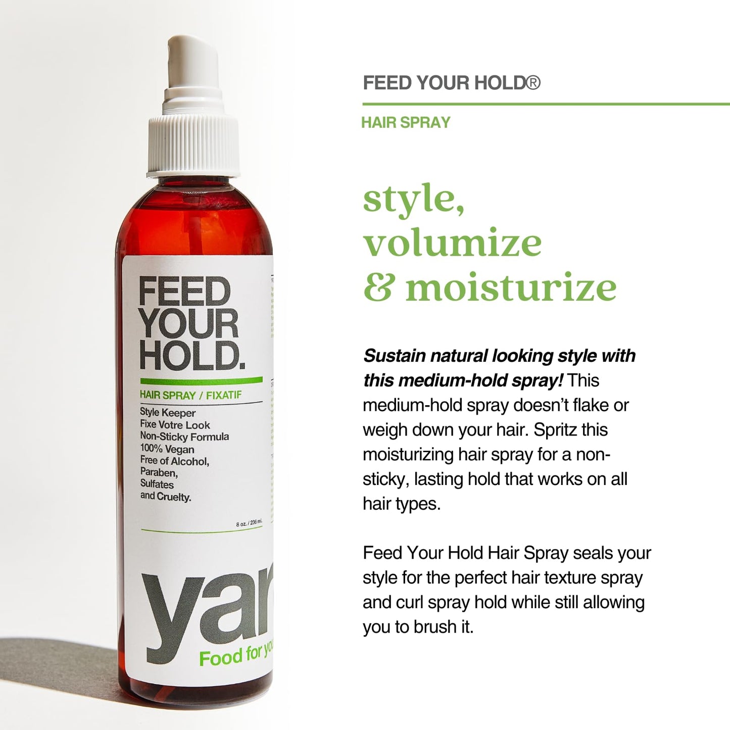 Yarok Feed Your Hold - Volumizing Hair Spray for Fine Hair. Flexible Hold Organic Hairspray for Women. Natural, Alcohol-Free & Vegan - Nutrients