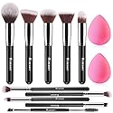 BEAKEY Makeup Brushes Set, Professional Foundation Eyeshadow Concealer Blush Powder Bronzer Applicator, 2 Blender Sponge with Beauty Paper