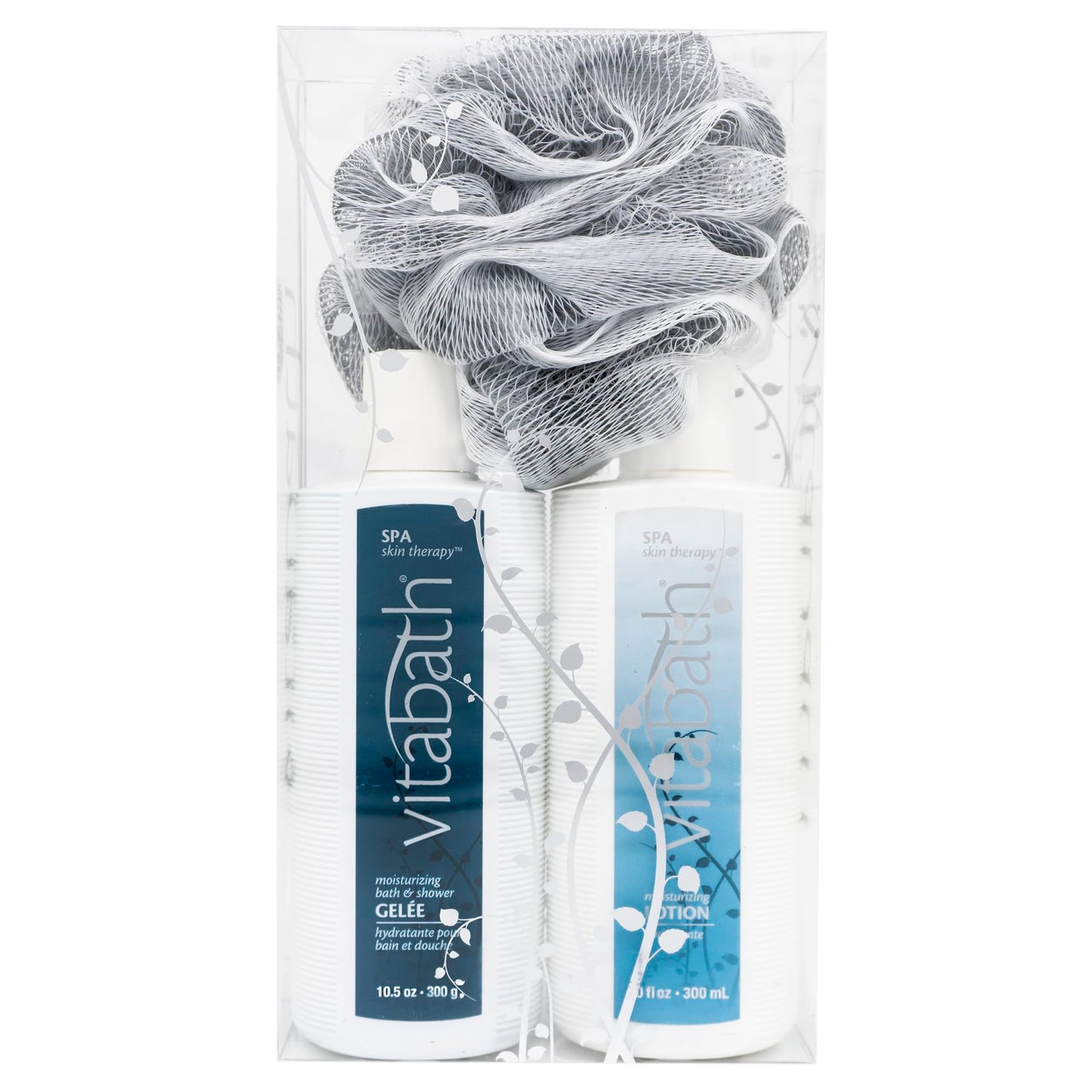 Vitabath Spa Skin Therapy Everyday Skincare Set Moisturizing Shower Gel Wash, Reviving Lotion & Exfoliating Body Scrubber Pouf - Refreshing Foam
