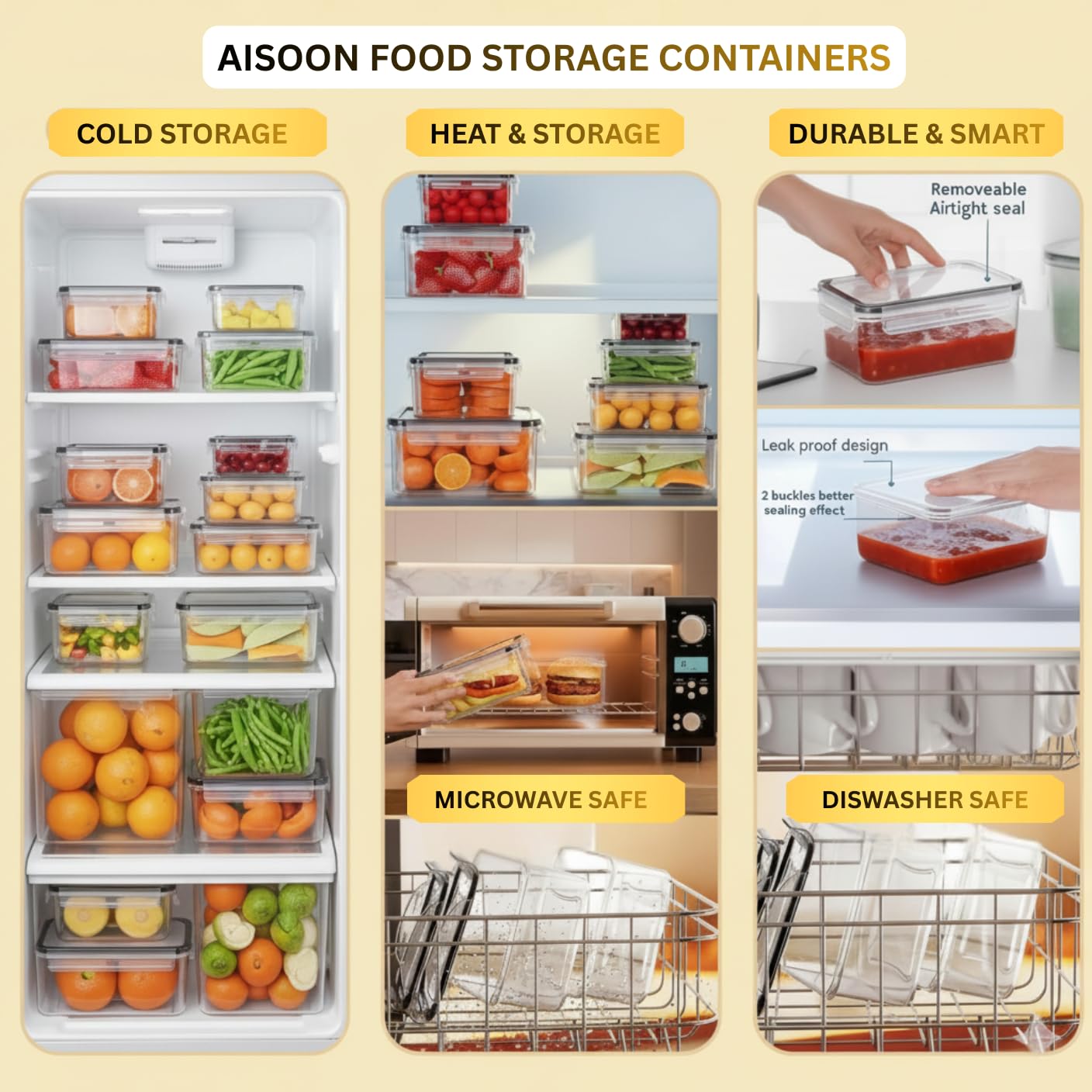 AISOON 50 Pcs 85oz Large Food Storage Sets with Lids, Airtight Kitchen Pantry Containers, Leakproof & BPA-Free Meal Prep Containers, Freezer…