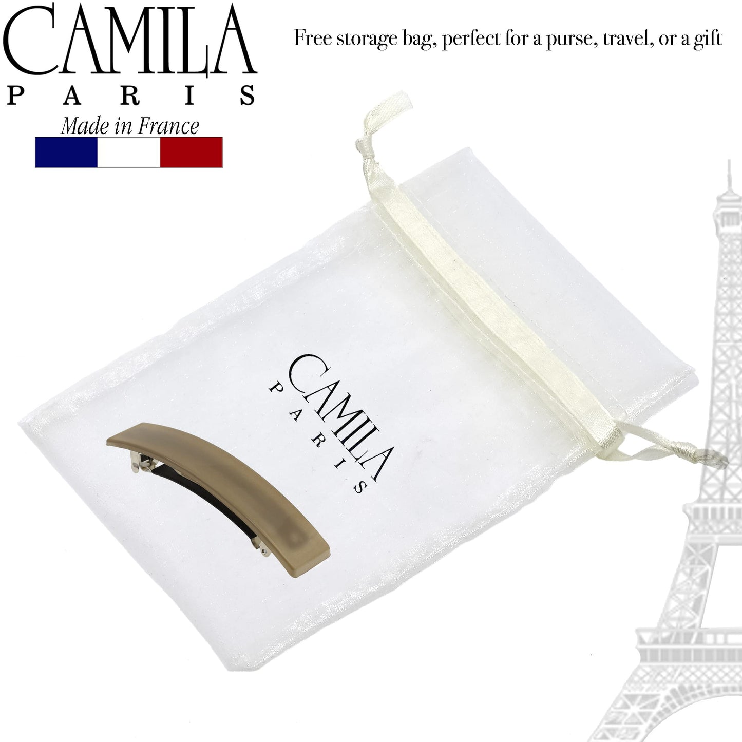 Camila Paris CP3385 French Hair Barrette Clip for Girls, Beige Rubberized Metal Clasp, Strong Hold Grip Hair Clips for Women, No Slip Durable Styling