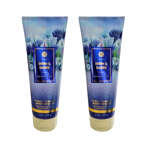 Bath & Body Works Body Cream, 8oz Each, Set of 2 - Aloe, Vitamin E, Shea (Denim Daisies)