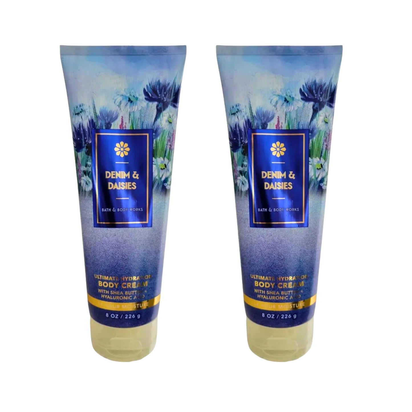 Bath & Body Works Body Cream, 8oz Each, Set of 2 - Aloe, Vitamin E, Shea (Denim Daisies)