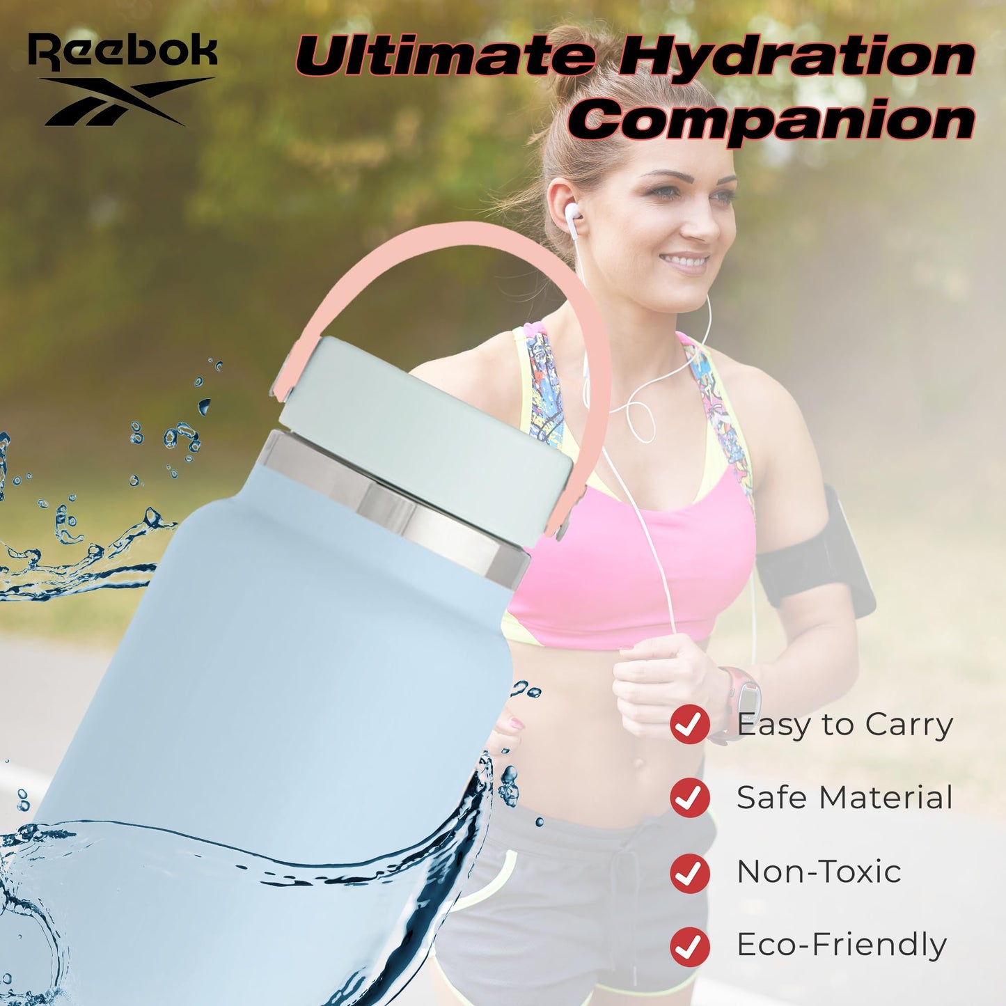 Reebok Stainless Steel Wide Mouth Water Bottle With Flex Cap For Outdoor - 32 oz - Double Wall Vacuum Insulated Sports Water Bottle With Silicone