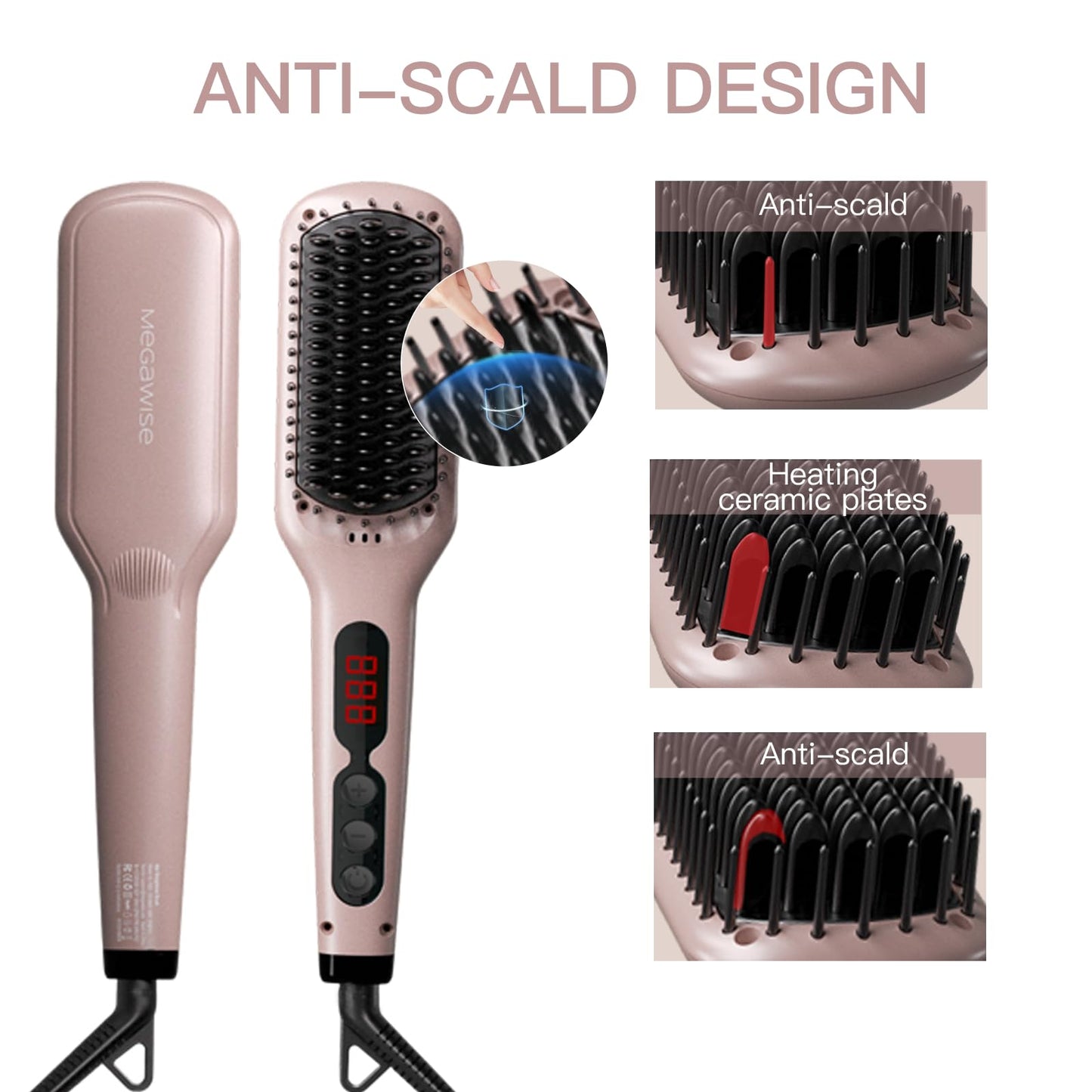 MEGAWISE Pro Ceramic Ionic Hair Straightener Brush for Home Salon | MCH Fast 20s Heating Tech with Auto-Off Safety | Anti-Scald with Universal Dual