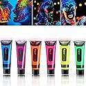 6 Pcs Glow in the Dark Face Body Paint,Blacklight Neon Face & Body Paints,Easily Cleanable Paint Set Neon Makeup Glow in the Dark Party Supplies