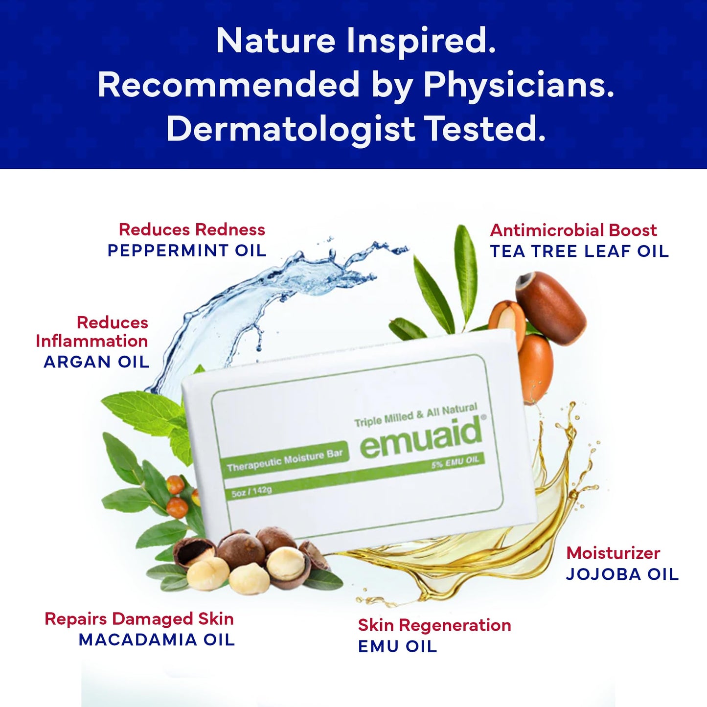 EMUAID Therapeutic Moisture Bar - Medicated Face & Body Cleansing Bar for Fungal-Prone Skin, Jock Itch & Irritation Relief, Soothes & Hydrates with 5%