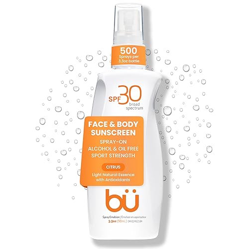 BU SPF 30 Sunscreen Spray for Face and Body, Non Aerosol Spray, Clear WOWmist, TSA Travel Size Sunblock, Oil Free and Water Resistant for Sensitive