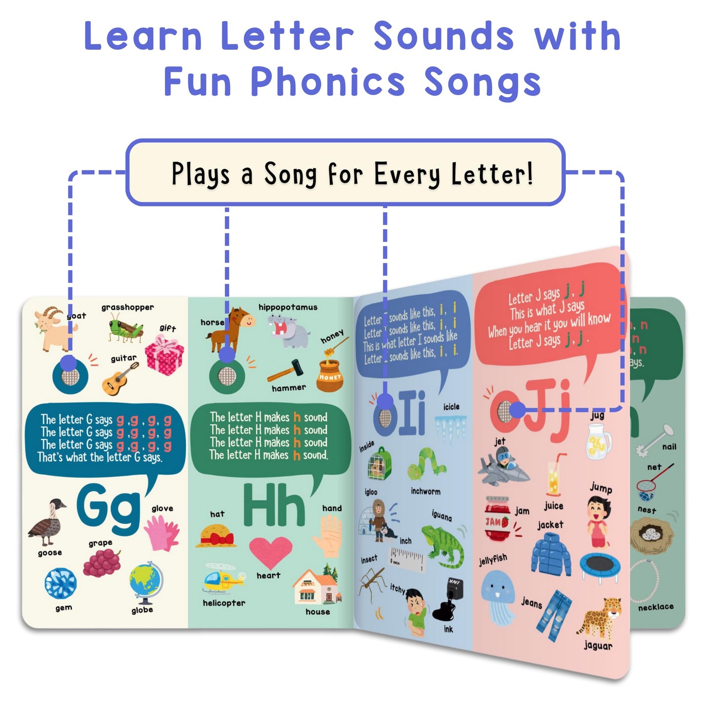 LEARNING BUGS Phonics Songs Book | 26 Letter Sound Songs | Learn to Read for Preschool & Kindergarten | Educational Toy Gift for Ages 2+