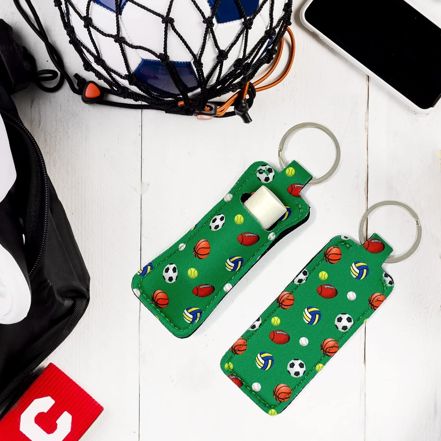 allydrew 10 Pack Chapstick Holder Keychain, Keyring for Lip Balm Lip Gloss Lipstick with 10 Pieces Metal Keyring Clasps, Sports