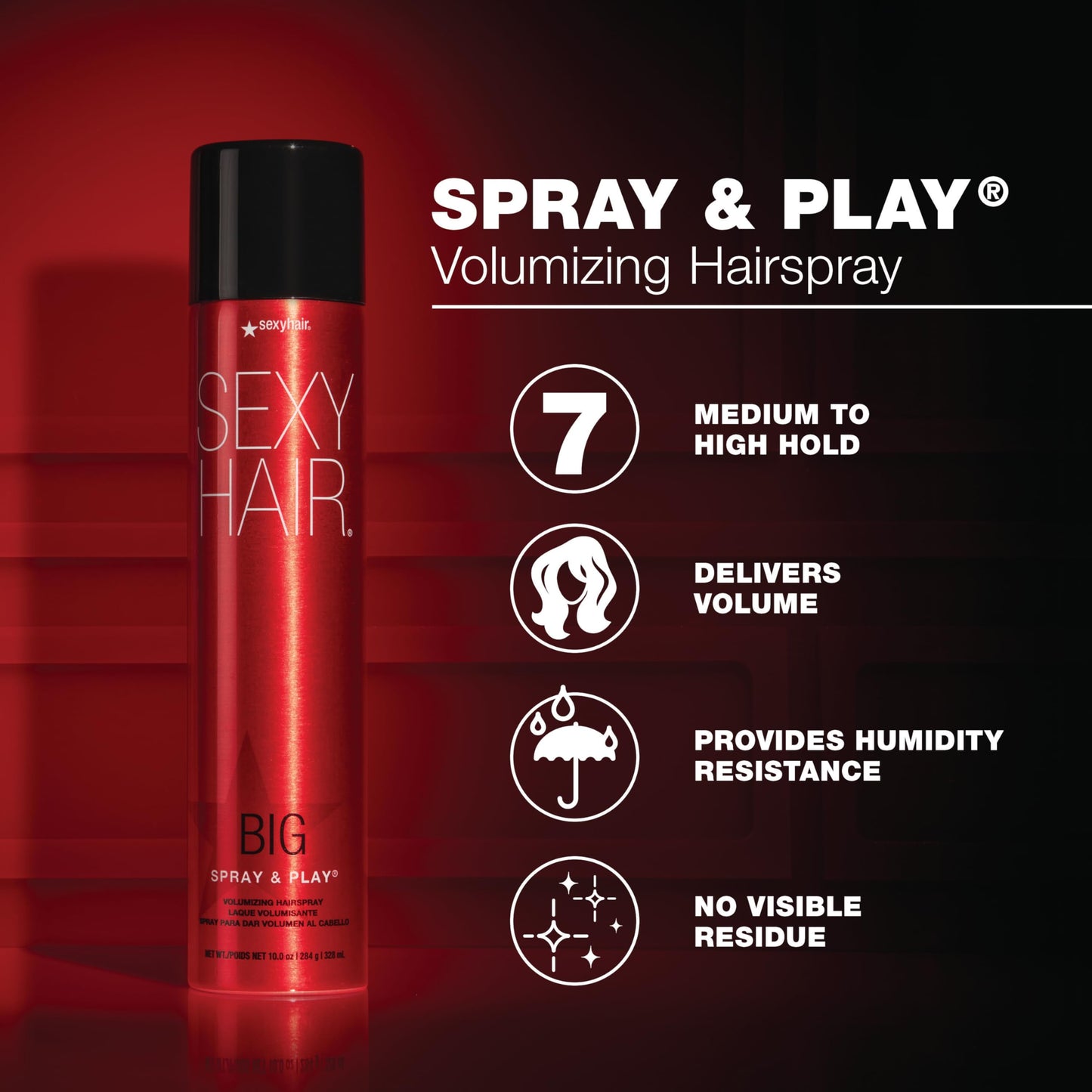 SexyHair Big Spray & Play Volumizing Hairspray | Hold and Shine | Up to 72 Hour Humidity Resistance | All Hair Types