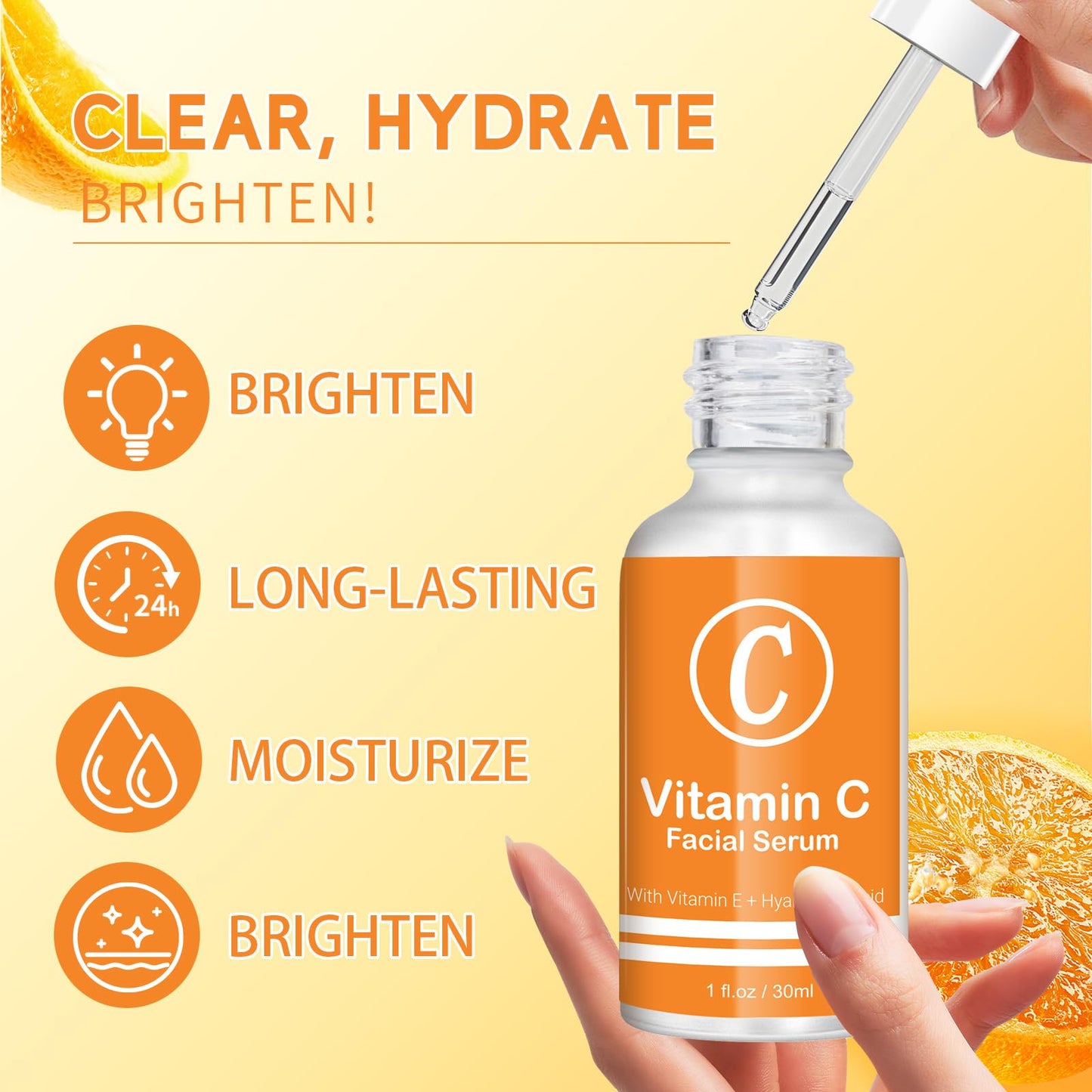 Vitamin C Serum for Face, 20% Vitamin C Brightening Serum with Hyaluronic Acid & Vitamin E, Anti-Aging, Brightening, Improve Dark Spot, Fine Lines