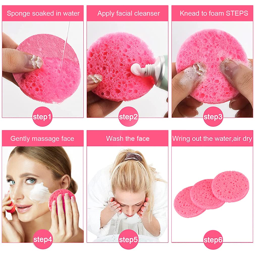 METUUTER 50 PCS Compressed Facial Sponges for Estheticians- 100% Natural Cellulose Face Sponge Professional Cosmetic Spa Sponges for Face Cleansing