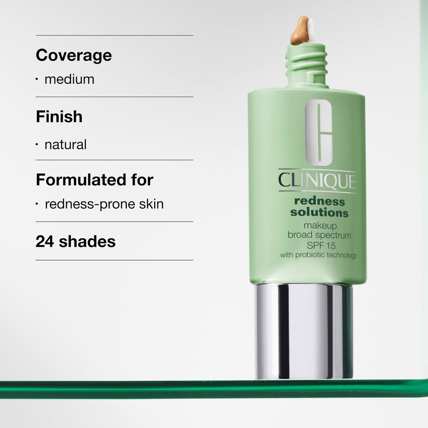 Clinique Redness Solutions Liquid Foundation Makeup Broad Spectrum SPF 15 With Probiotic Technology For Redness-Prone Skin| Medium Coverage + Natural