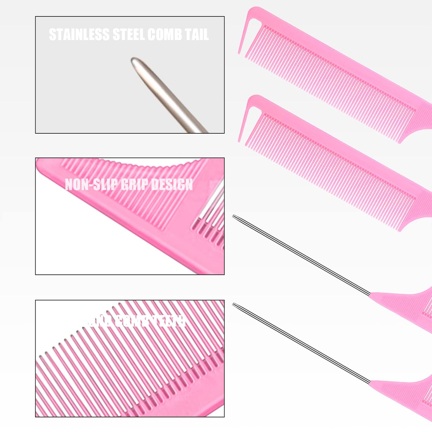 9 Pcs Hair Braiding Tools -2 Pieces Rat Tail Comb Parting Comb for Braiding 1Dual Edge Brush and Magnetic Wrist Sewing Pincushion Wristband Pin