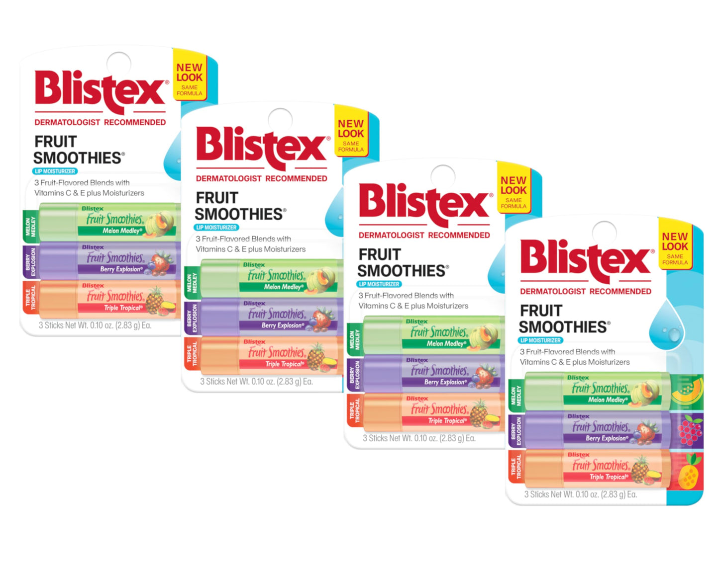 Blistex Fruit Smoothies Lip Moisturizers 3 Sticks 0.10 oz each Pack of 4