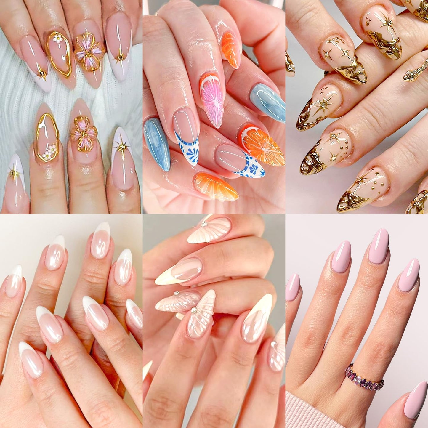6 Packs (144 Pcs) | Reusable Press on Nails | Stick on Nails 12 Sizes-6 Styles|Almond Nails Beauty and Personal Care Ashowner Default Title