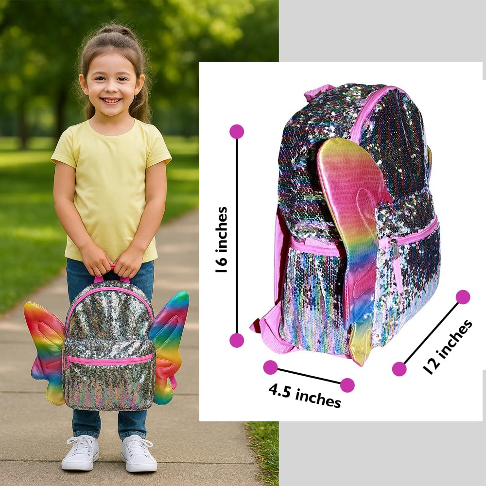 Rainbow Sequin Butterfly Wings Backpack (Butterfly School Supplies)