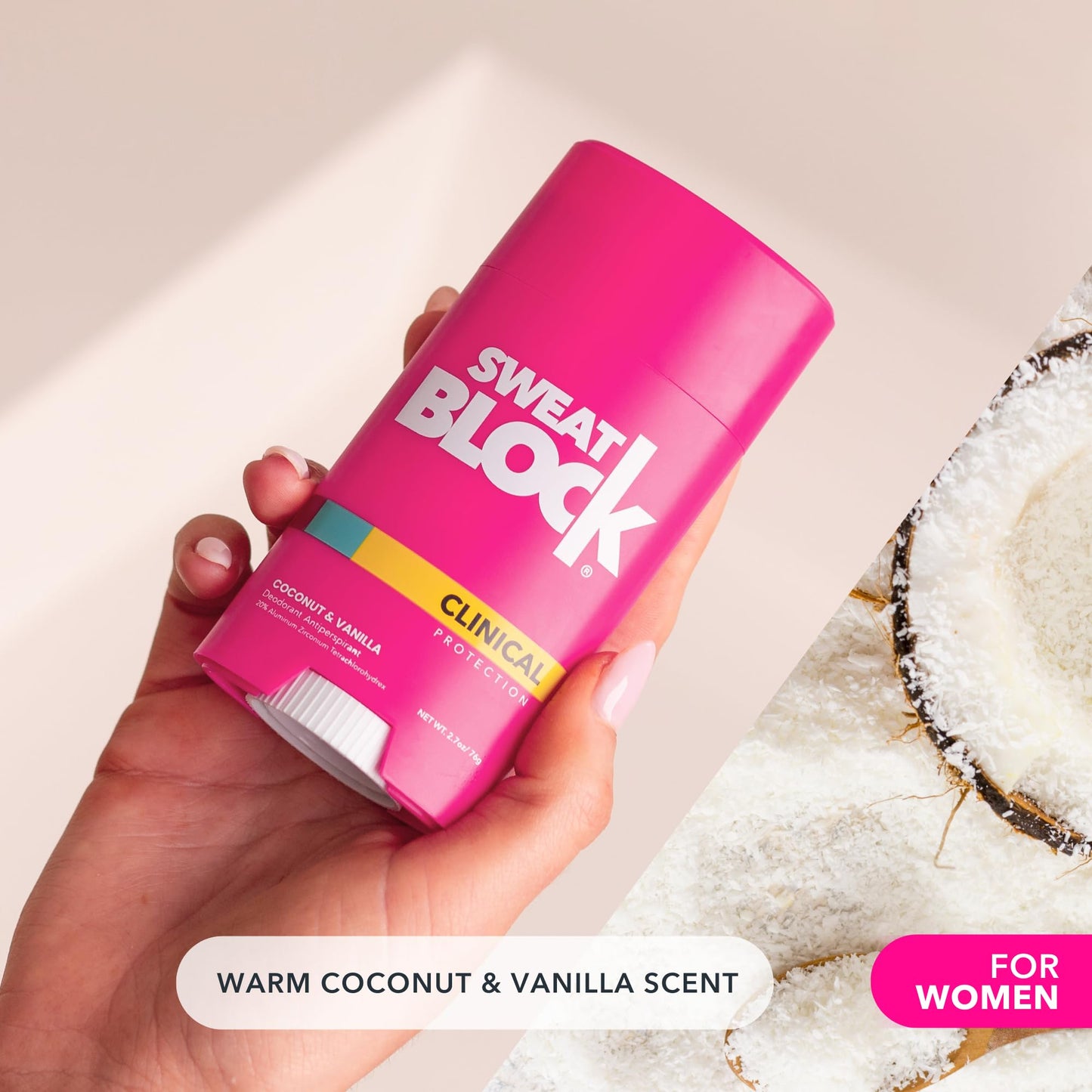 SweatBlock Clinical Strength Deodorant for Women Coconut and Vanilla Scent ALL-DAY Sweat and Odor Protection Daily Use Formula Designed Beauty and Personal Care SweatBlock