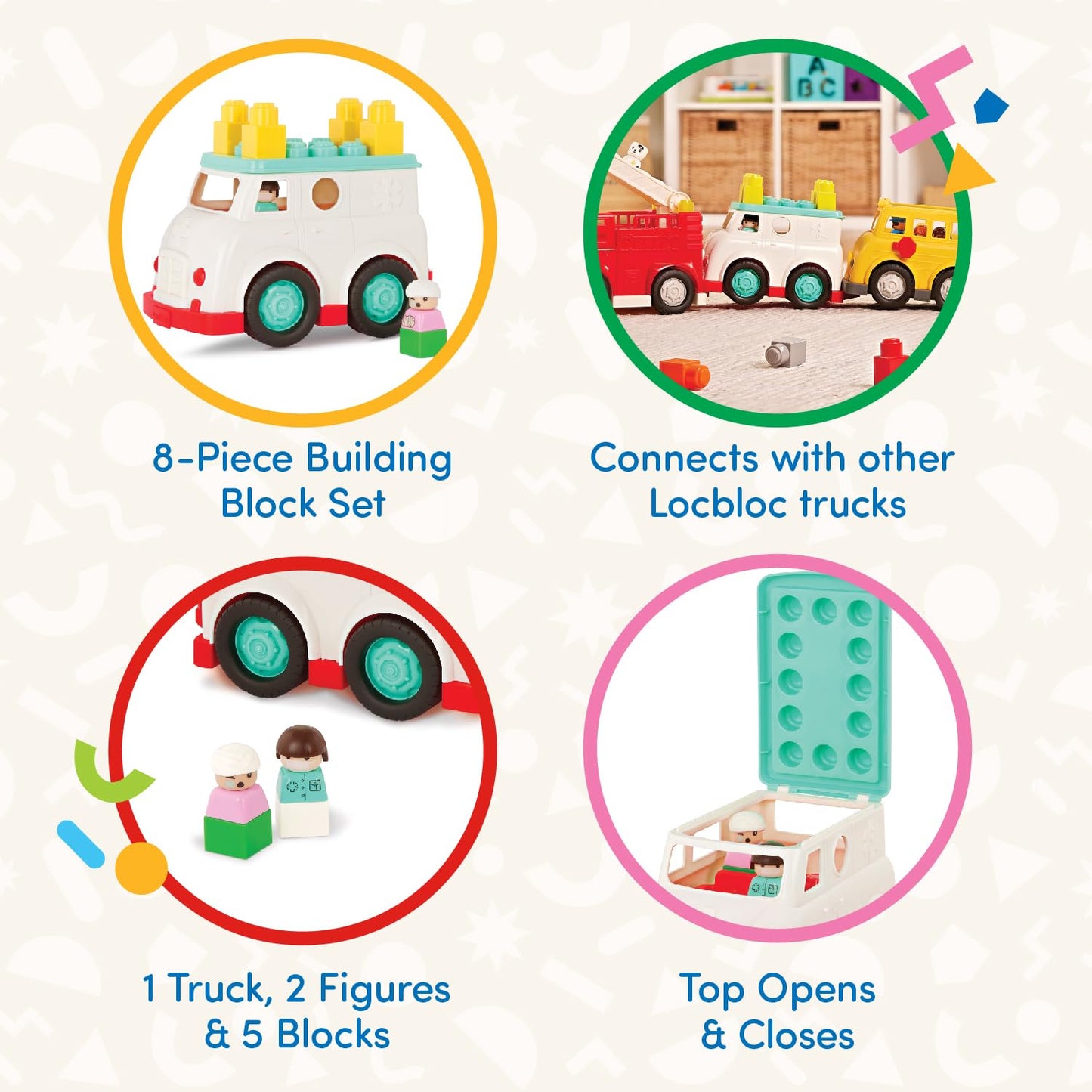 Battat - Rescue Truck - 8 Pieces Construction Set - 2 Figures & 5 Blocks - Build - On Vehicle - 12+ Months - Locbloc® Ambulance