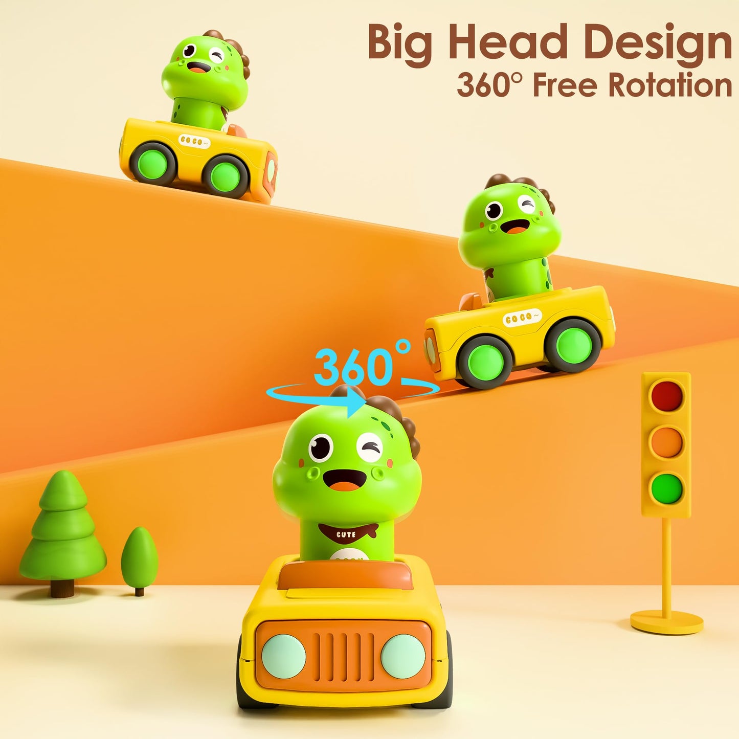 iPlay iLearn Press & Go Car Toys – Baby Animal & Dino Push Cars for Toddlers 1–3, Friction Vehicles, 1st Birthday Gift for Kids 6–18M