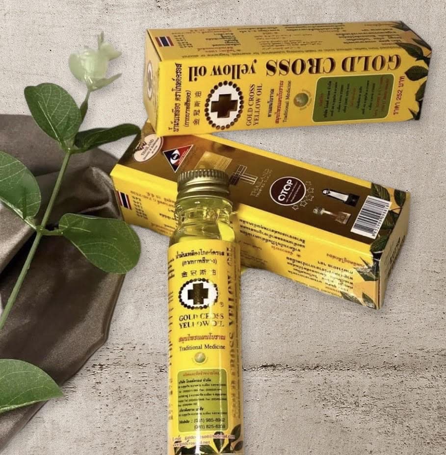 LOT THAI HERBAL GOLD CROSS YELLOW OIL 24 ml. 3pack