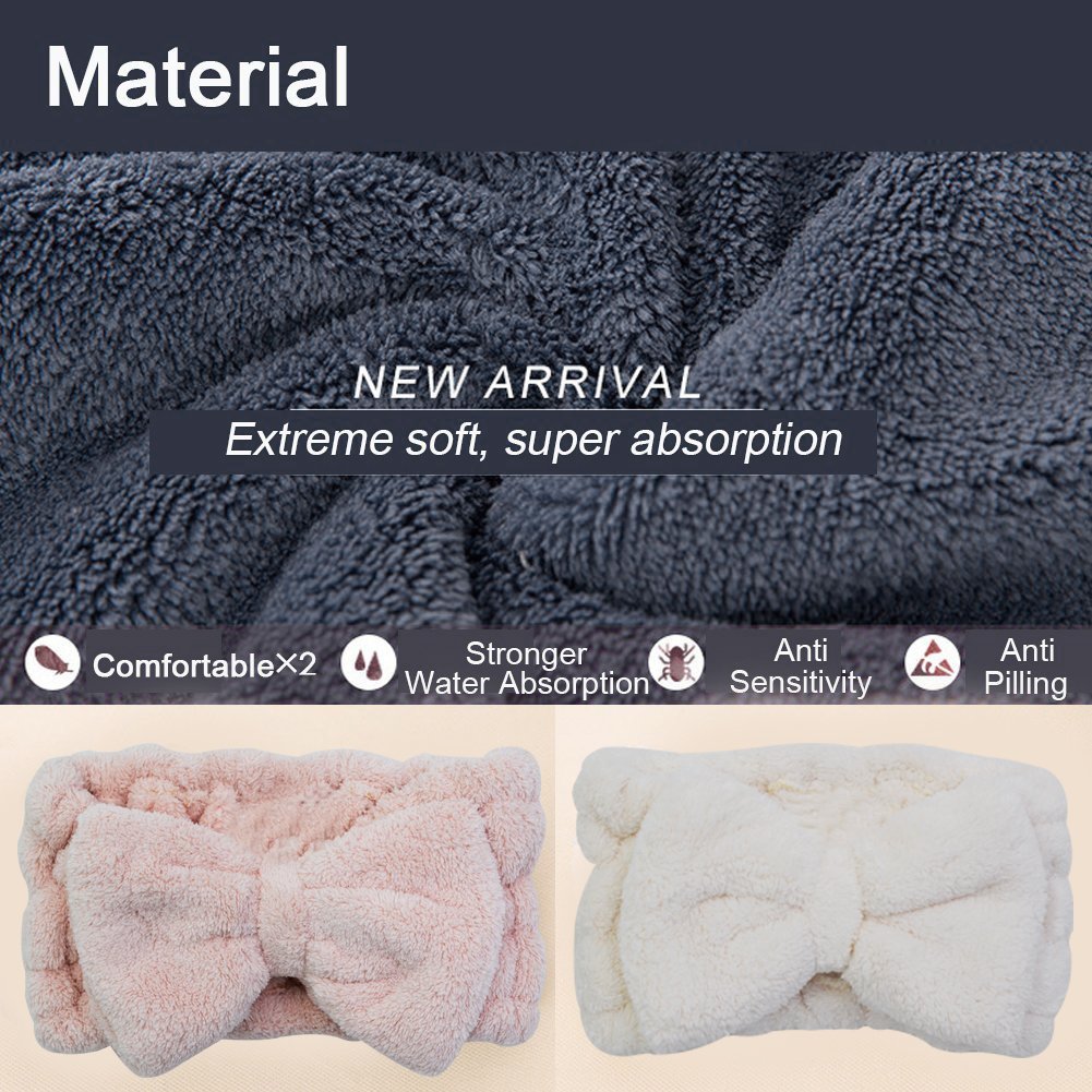 Chloven 2 Pack Microfiber Bowtie Headbands Facial Makeup Headband Cosmetic Bowknot Hairlace Wash Spa Yoga Sports Shower Adjustable Elastic Hair Band