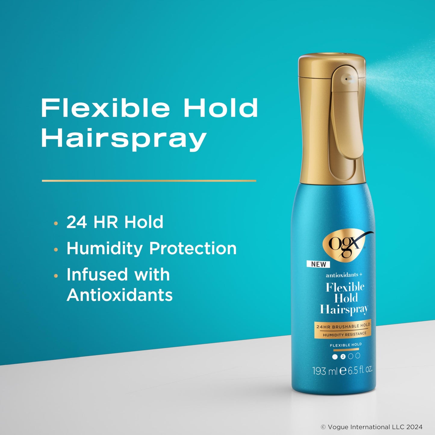 OGX Antioxidants + Flexible Hold Hairspray, Anti Humidity Hairspray for 24 Hour Hold & Protection for Your Style, Hair Spray in a Continuous Mist