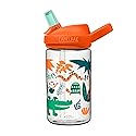 CamelBak Eddy+ Kids Bite Valve Straw Tritan Renew Water Bottle Orange Jungle Animals, 14oz